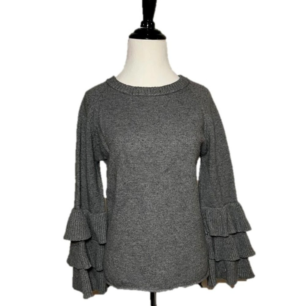 Coco + Carmen Tiered Ruffle Bell Sleeve Raw Hem Sweater M
